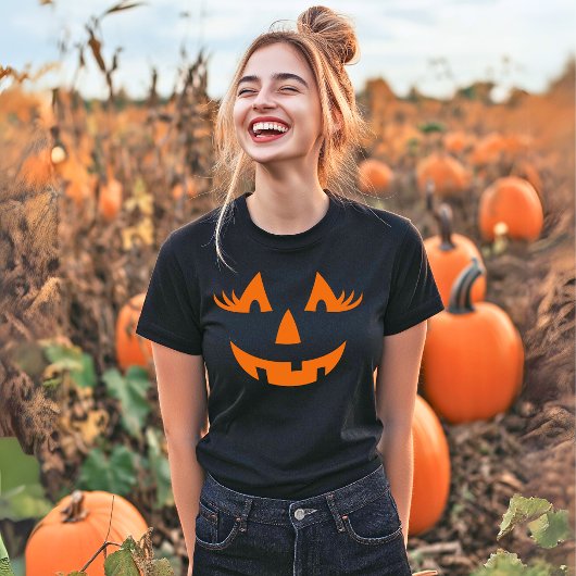 Girly Kürbislaterne Pumpkin Face Halloween T-Shirt