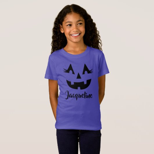 Girly Kürbislaterne Pumpkin Face Halloween T-Shirt (Vorne ganz)