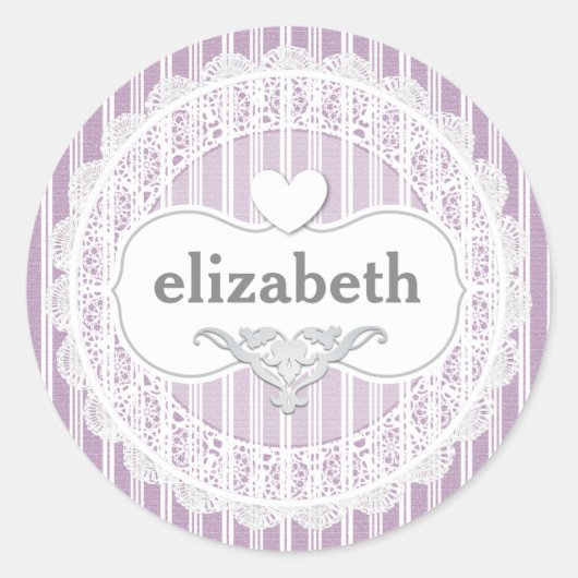 Girly Lace Gingham Pattern mit Herz A06 LILA Runder Aufkleber (Vorderseite)