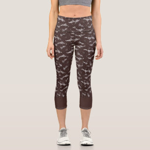 Girly Lace Pattern Weiße und braune Fitness Capri Leggings