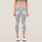 Girly Lace Pattern Weiße und Graue Fitness Capri Leggings (Vorderseite)