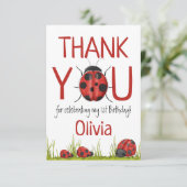 Girly Ladybug 1. Geburtstags-Party Dankeskarte (Stehend Vorderseite)