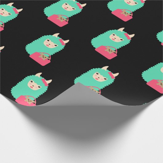 Girly Lama Emoji Geschenkpapier (Ecke)