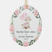 Girly Lamb Pink Floral Wreath Baby First Christmas Keramik Ornament (Rechts)
