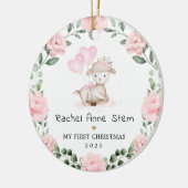 Girly Lamb Pink Floral Wreath Baby First Christmas Keramik Ornament (Links)
