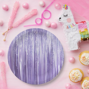 Girly Lavendel Lila Glam Tinsel Streifen  Pappteller