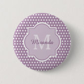 Girly Lavendel-lila Polka-Punkte Monogramm und Button (Vorderseite)