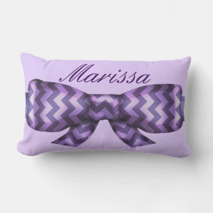 Girly Lavender Chevrons Bow & Name Lendenkissen