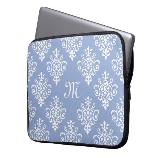 Girly Lavender Damask Muster mit schönem Monogramm Laptopschutzhülle (Vorderseite Links)