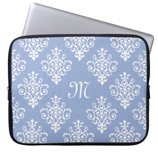 Girly Lavender Damask Muster mit schönem Monogramm Laptopschutzhülle (Vorderseite)