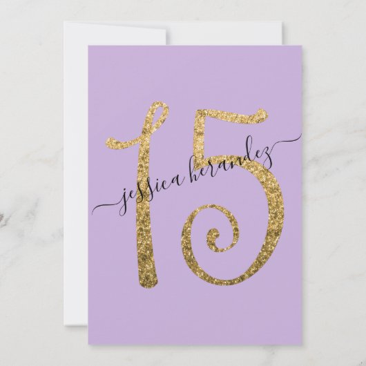 Girly Lavender Gold Confetti Border Quinceañera Einladung (Rückseite)