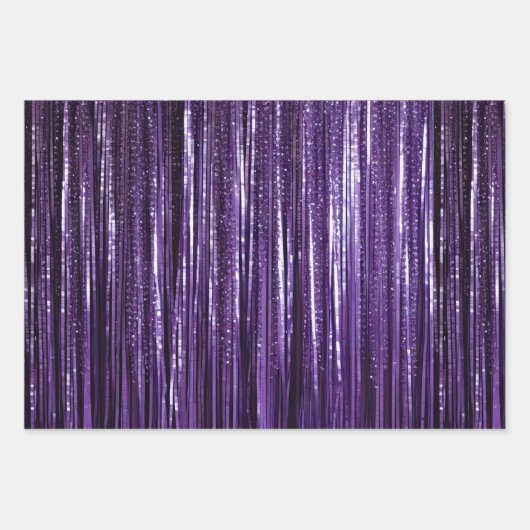 Girly Lavender Lila Glam Tinsel Streifen Geschenkpapier Set (Vorderseite 3)