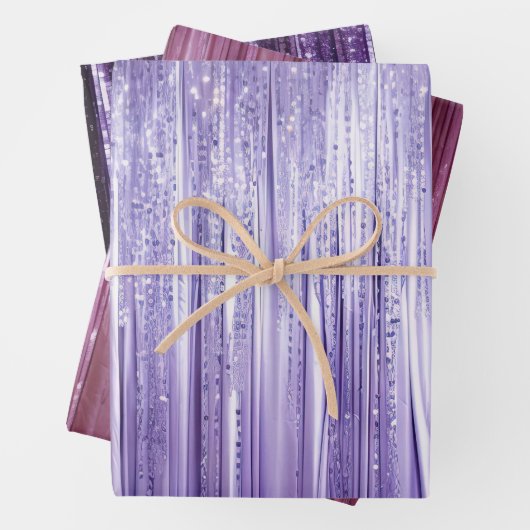Girly Lavender Lila Glam Tinsel Streifen Geschenkpapier Set (Beispiel)