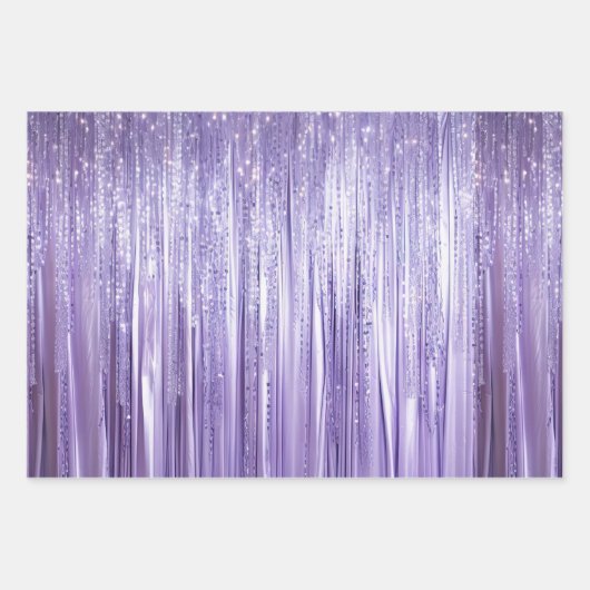 Girly Lavender Lila Glam Tinsel Streifen Geschenkpapier Set (Vorderseite)