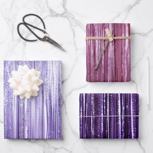 Girly Lavender Lila Glam Tinsel Streifen Geschenkpapier Set (Vorderseite)