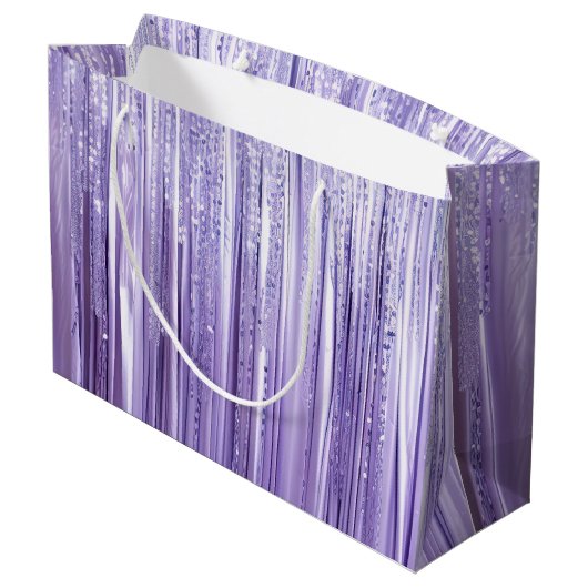 Girly Lavender Lila Glam Tinsel Streifen Große Geschenktüte (Rückseite Schrägansicht)