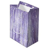 Girly Lavender Lila Glam Tinsel Streifen Mittlere Geschenktüte (Vorderseite Schrägansicht)