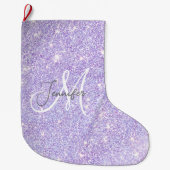 Girly Lavender Lila Glitzer Blush Monogram Name Großer Weihnachtsstrumpf (Vorderseite)