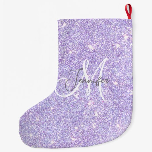 Girly Lavender Lila Glitzer Blush Monogram Name Großer Weihnachtsstrumpf (Rückseite)