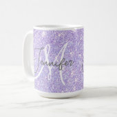 Girly Lavender Lila Glitzer Blush Monogram Name Kaffeetasse (Vorderseite Links)