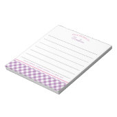 Girly Lavender Lila & Pink Script Gingham Notizblock (Rotiert)