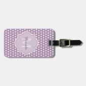 Girly Lavender Lila Polka Dots Monogramm und Name Gepäckanhänger (Vorderseite horizontal)