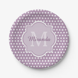 Girly Lavender Lila Polka Dots Monogramm und Name Pappteller