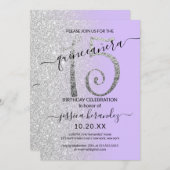 Girly Lavender Silver Glitzer Ombre Quinceañera Einladung (Vorne/Hinten)