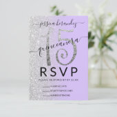 Girly Lavender Silver Glitzer Ombre Quinceañera RSVP Karte (Stehend Vorderseite)