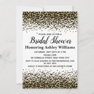 Girly Leopard Black Gold Bridal Dusche Einladung