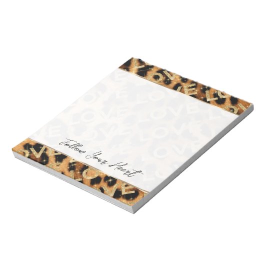 Girly Leopard Gold Glitzern Liebe Notizblock (Rotiert)
