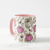Girly Leopard Pink und White Pumpkins Halloween Tasse (Vorderseite Links)
