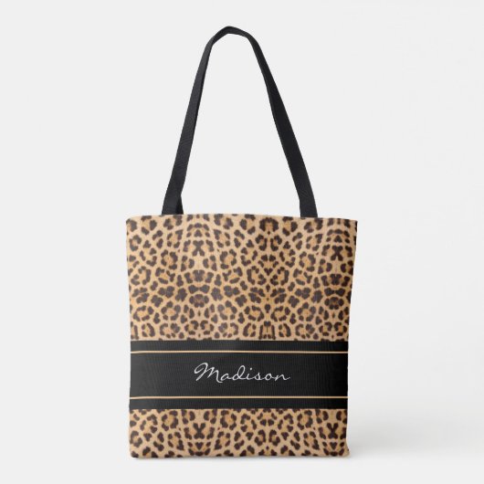 Girly Leopard Print Black Brown stylish Monogram Tasche (Rückseite)