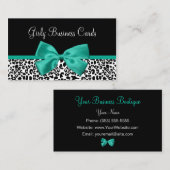 Girly Leopard Print Emerald Green Ribbon Visitenkarte (Vorne/Hinten)