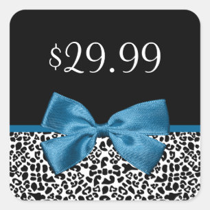 Girly Leopard Print Price Tags Hübsch Blue Ribbon Quadratischer Aufkleber