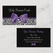 Girly Leopard Print Trendy Lila Ribbon Visitenkarte (Vorne/Hinten)