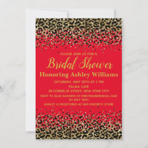 Girly Leopard Red & Gold kundenspezifisches Brautp Einladung