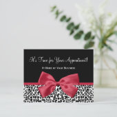 Girly Leopard Salon Ernennung Erinnerung Red Bow Postkarte (Stehend Vorderseite)