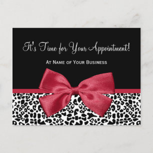 Girly Leopard Salon Ernennung Erinnerung Red Bow Postkarte