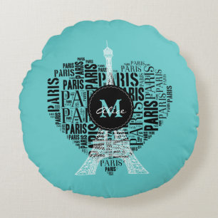 Girly Liebe Paris Aqua Personalizable Geschenk- Rundes Kissen