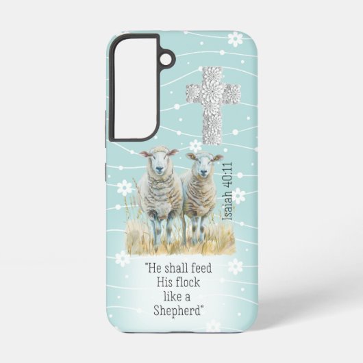 Girly Light Blue Floral Sheep Cross Bibel Samsung Galaxy Hülle (Rückseite)