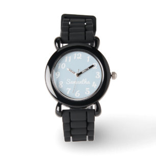 Girly Light Blue Grau und Weiß Personalisiert Armbanduhr