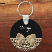 Girly Light Brown Jaguar Niedlich Brown Bow mit Na Schlüsselanhänger (Vorderseite)