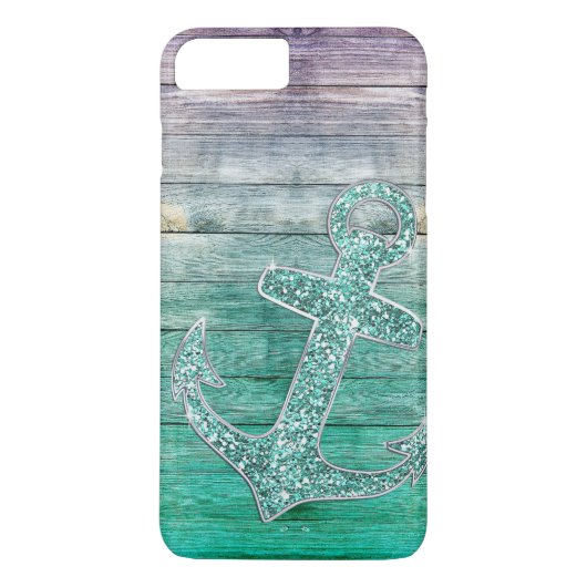 Girly lila Aqua-Anker-u. Holz-nautischblick Case-Mate iPhone Hülle (Rückseite)