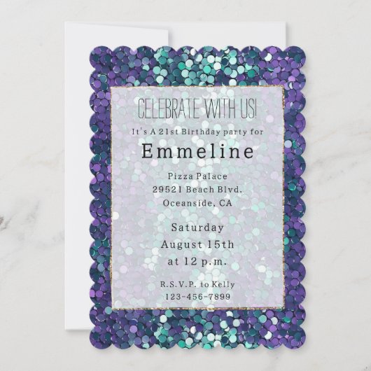 Girly Lila Aqua Mermaid Sparkle Einladung (Vorderseite)