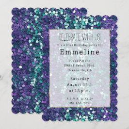 Girly Lila Aqua Mermaid Sparkle Einladung