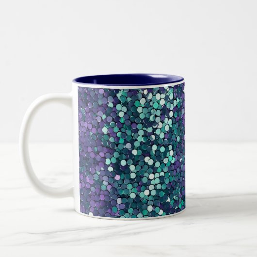 Girly Lila Aqua Mermaid Sparkle Zweifarbige Tasse (Links)