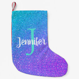 Girly lila aquamariner funkelnder Glitzer mit Kleiner Weihnachtsstrumpf