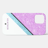 Girly Lila Blue Glitzer Stripe Case-Mate iPhone Hülle (Rückseite (Horizontal))