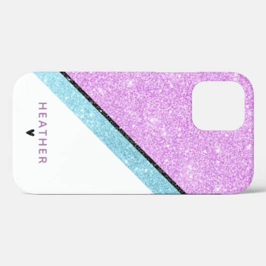 Girly Lila Blue Glitzer Stripe Case-Mate iPhone Hülle (Rückseite (Horizontal))